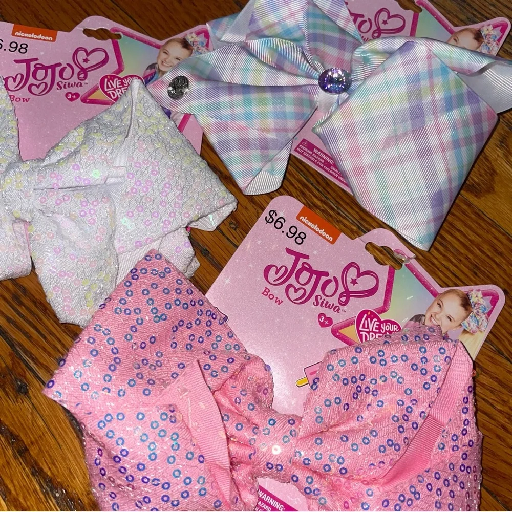 JoJo Siwa Pastel Plaid, Bubblegum Pink Sequin & Iridescent White Bow Set